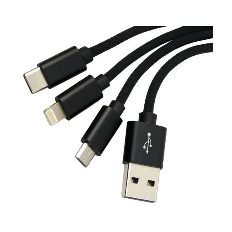 کابل تبدیل USB به USB-C، MicroUsb و لایتنینگ نیتو مدل Nitu UC090 طول 1.2 متر
