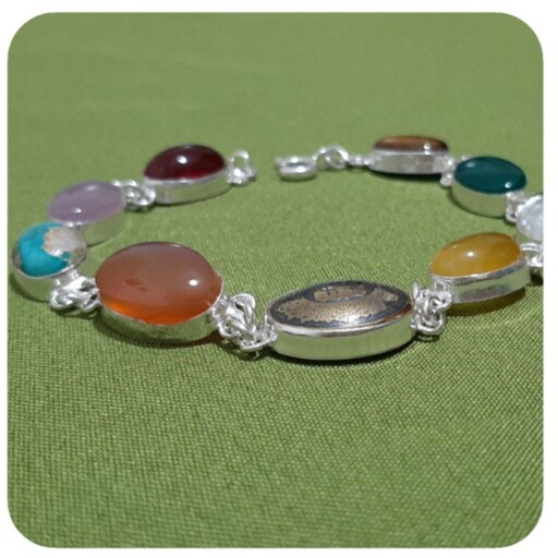 دستبند نقره ام البنین معروف به 9جواهر اصل کاملا نقره با کیفیترین سنگ ها