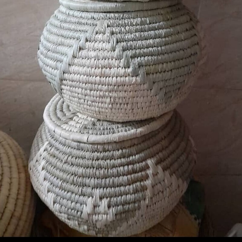 سطل خمره ای جا برنج حصیری کپوبافی  ظرفیت حدود 10 کیلو طرحدار 