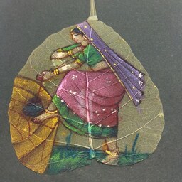 نقاشی قدیمی بر روی برگ انجیر طبیعی (هندی) شماره 8