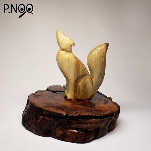 مجسمه ی چوبی روباه دست ساز  و دکوری و کوچک و زیبا برای هدیه 