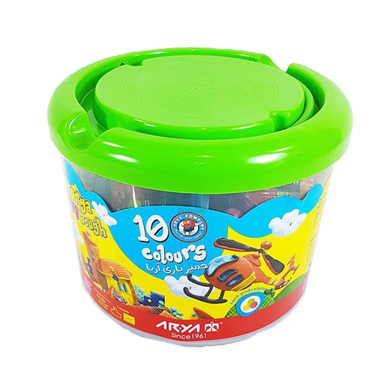 خمیر بازی سطلی 10 رنگ آریا همراه با شابلون و وسایل بازی و cd آموزشی کد 1068