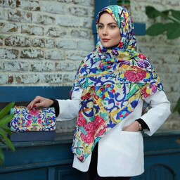 ست کیف و روسری زنانه طرح کاشی بسیار زیبا و رنگ بندی شیک با کیف پاسپورتی و ارسال رایگان  mo131