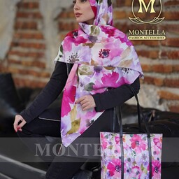 ست کیف و روسری زنانه طرح گل رنگ صورتی ارسال رایگان  mo158