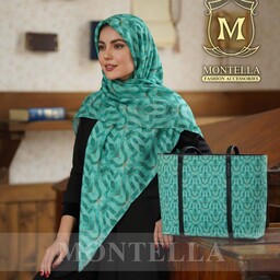 ست کیف و روسری زنانه رنگ سبز طرح کاشی با کیف مستطیلی و ارسال رایگان  mo144