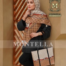 ست کیف و روسری زنانه طرح گوچی رنگ قهوه ای با کیف بزرگ مستطیلی ارسال رایگان  mo161
