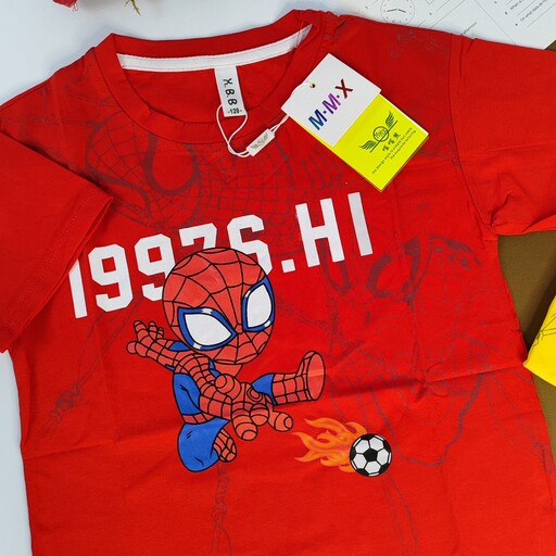 لباس کودک تیشرت وارداتی اورجینال مرد عنکبوتی سایز 120 تا 150 مناسب سن 6 تا 12 سال رنگ زرد - قرمز