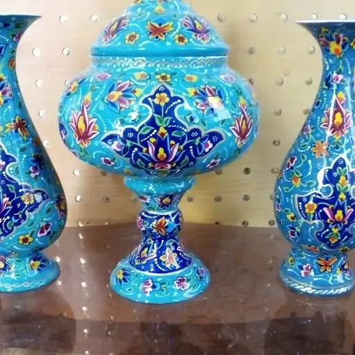 ست گلدان و شکلات خوری تمام پرداز(مینا کاری)