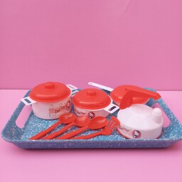 سرویس آشپزخانه ظرف و قابلمه اسباب بازی دخترانه (اسباب بازی سرویس آشپزخانه 8 تیکه ) ست لوازم آشپزخانه 