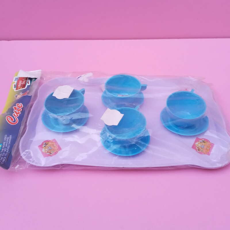 اسباب بازی سرویس سینی چای خوری (سینی چایی خوری ) سینی و لیوان چای و نعلبکی پلاستیکی مارک AST Toy   ساخت ایران رنگ آبی   