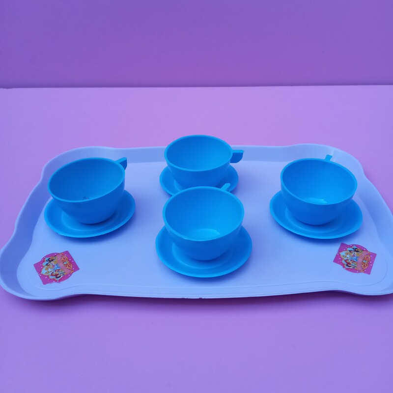 اسباب بازی سرویس سینی چای خوری (سینی چایی خوری ) سینی و لیوان چای و نعلبکی پلاستیکی مارک AST Toy   ساخت ایران رنگ آبی   