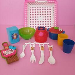 سرویس آشپزخانه گلنار ظرف و قابلمه اسباب بازی دخترانه (اسباب بازی سرویس آشپزخانه 13 تیکه ) ست لوازم آشپزخانه 