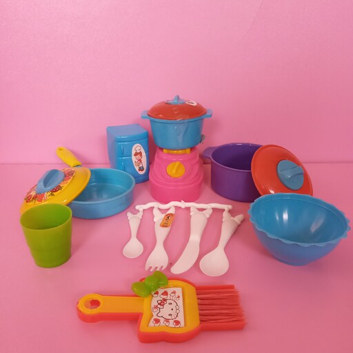 سرویس آشپزخانه گلنار ظرف و قابلمه اسباب بازی دخترانه (اسباب بازی سرویس آشپزخانه 14 تیکه )   