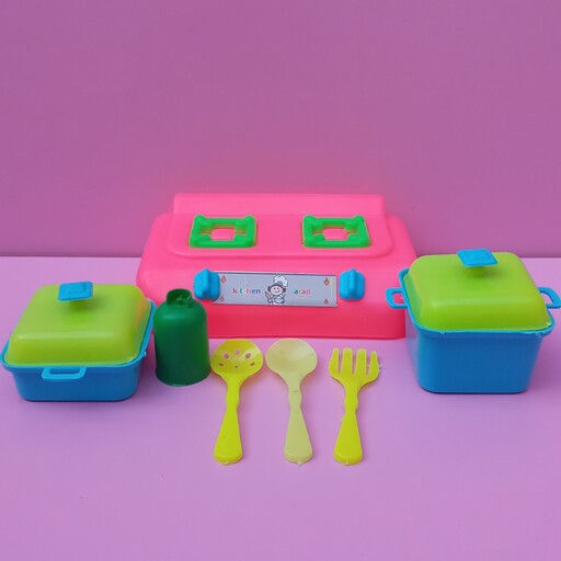 سرویس آشپزخانه ظرف و قابلمه اسباب بازی دخترانه (اسباب بازی سرویس آشپزخانه 7 تیکه )      ست لوازم آشپزخانه 