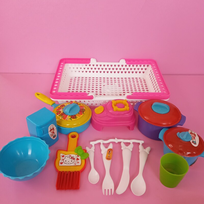 سرویس آشپزخانه گلنار ظرف و قابلمه اسباب بازی دخترانه (اسباب بازی سرویس آشپزخانه 14 تیکه ) ست لوازم آشپزخانه 