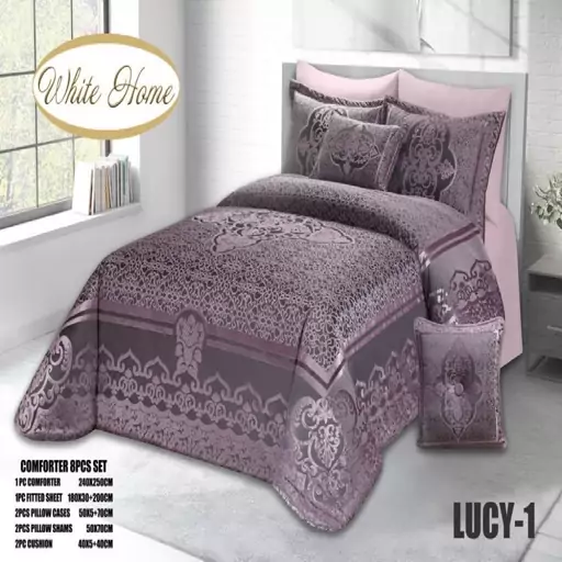 روتختی مخمل شانل white homeمدل Lucy دونفره 8 تکه رنگ بنفش