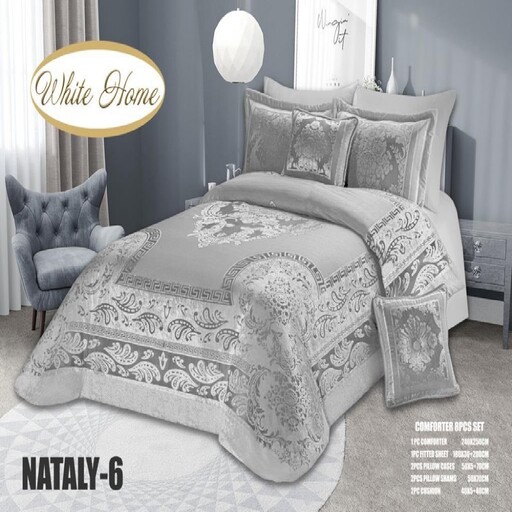 روتختی مخمل شانل white homeمدل Nataly دونفره 8 تکه رنگ نقره آبی 