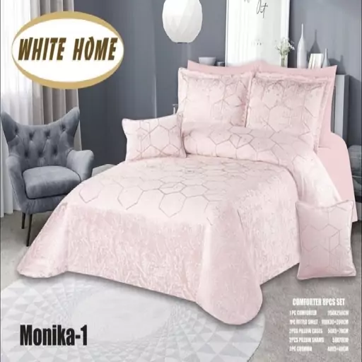 روتختی مخمل شانل white homeمدل Monika دونفره 8 تکه رنگ صورتی روشن