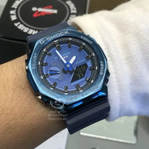 ساعت  مچی جی شاک GA2100 های کپی (تمام فول)قاب فلزی آبی(جیشاک GShock) تنظیم اتوماتیک با پایتخت کشورها ،اتولایت اتوماتیک