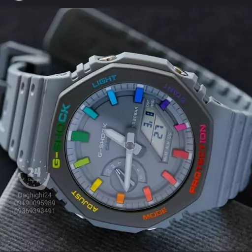 ساعت  جی شاک طوسی ایندکس رنگی GA2100  (جیشاک GShock) هشت ضلعی طوسی اسپرت