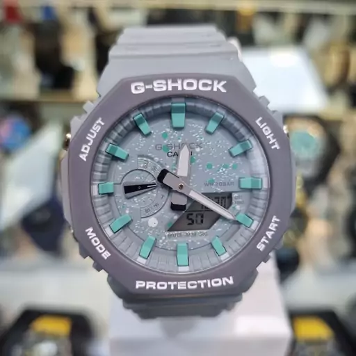 ساعت  مچی جی شاک GA2100 طوسی تیفانی های کپی(جیشاک GShock) تنظیم اتوماتیک با پایتخت کشورها ، اتولایت اتوماتیک