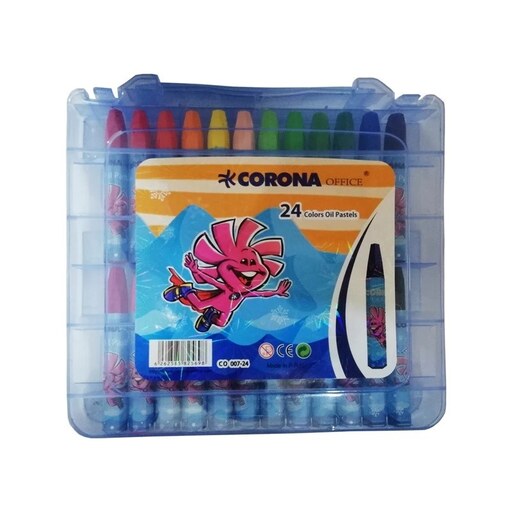 پاستل روغنی (مداد شمعی) 24 رنگ کرونا corona - جعبه کیفی طلقی- آبی و صورتی