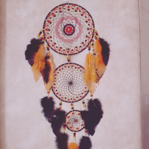 دریمکچر (کابوسگیر )دیوارکوب سرخپوستی پرکار بزرگ با مهره های رنگی هدیه ایی خاص 