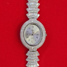 ساعت نقره جواهری طرح باگت با عیار 925 همراه با آبکاری طلا سفید 