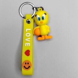 سر کلیدی جا سویچی عروسکی سیلیکونی طرح جوجه رنگ زرد همراه با بند