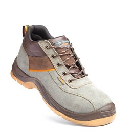 کفش ایمنی ساتر مدل ولف خاکستری رویه چرم جیر طبیعی سرپنجه فولادی  زیره دولایه