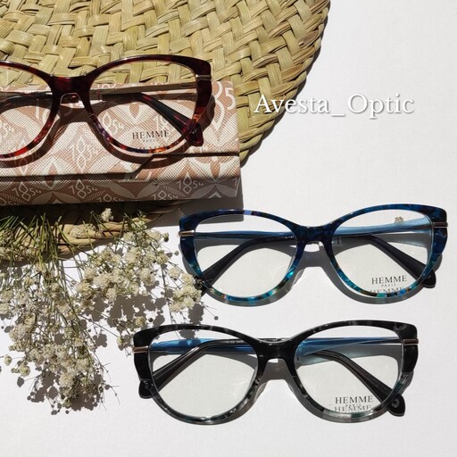 عینک طبی زنانه کائوچو  برند HEMME دسته فلزی فنردار  مدل کشیده با تنوع رنگ