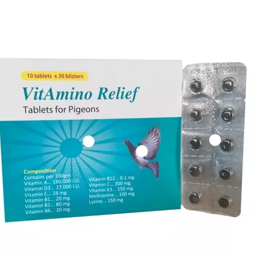 مولتی ویتامین  ریلایف  VitAmino Relief مخصوص کبوتر و  پرندگان زینتی  ورق 10 عددی