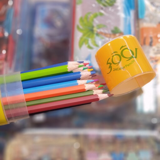 مداد رنگی 24 عددی لوکی جعبه استوانه ای پلاستیکی