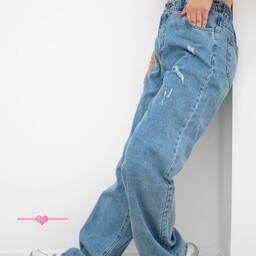 شلوار جین نیم بگ ترک فاق بلند قد 105 تنخور عالی سایزبندی از 38 تا 46