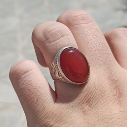انگشتر نقره عقیق سرخ طوق دار اصل معدنی درجه یک زیبا
