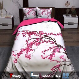 روتختی دونفره زمینه سفید با طرح شاخه گل صورتی مناسب عروس(برای تخت با عرض160 )