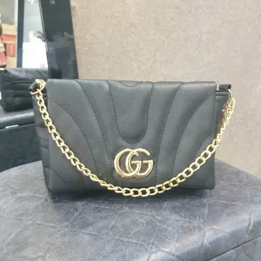 کیف دوشی دستی زنانه دخترانه کیف مشکی گوچی مجلسی GUCCI چرم شیک کیف زنجیری زنجیردار زنجیر دار پاسپورتی صندوقی