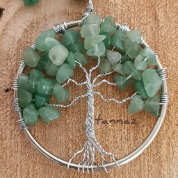 گردنبند درخت زندگی با سنگ آونتورین سبز با اتصالات استیل رنگ ثابت 