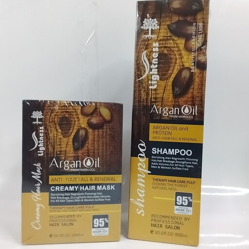 شامپو و ماسک فاقد سولفات لایتنس اصلی حاوی روغن آرگان مراکشی LIGHTNESS ARGAN OIL SHAMPOO پک  5286534586394