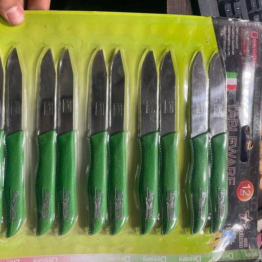 کارد میوه چاقو اره ای دسینی ایتالیایی فوق العاده تیز بسته 12تایی رنگی سبز صورتی قرمز ابی