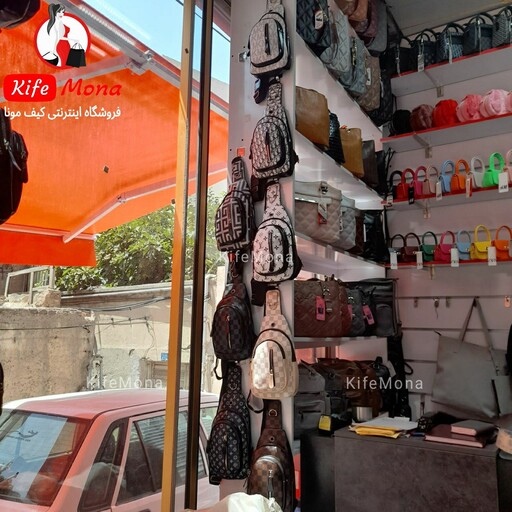 کیف بادی بگی چرم سه خانه زنانه شطرنجی کرم طوسی