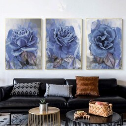 تابلو دکوراتیو گل آبی مدرن سه تکه 
