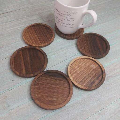 زیرلیوانی (نعلبکی) چوبی قهوه ای دایره شکل پک 6تایی