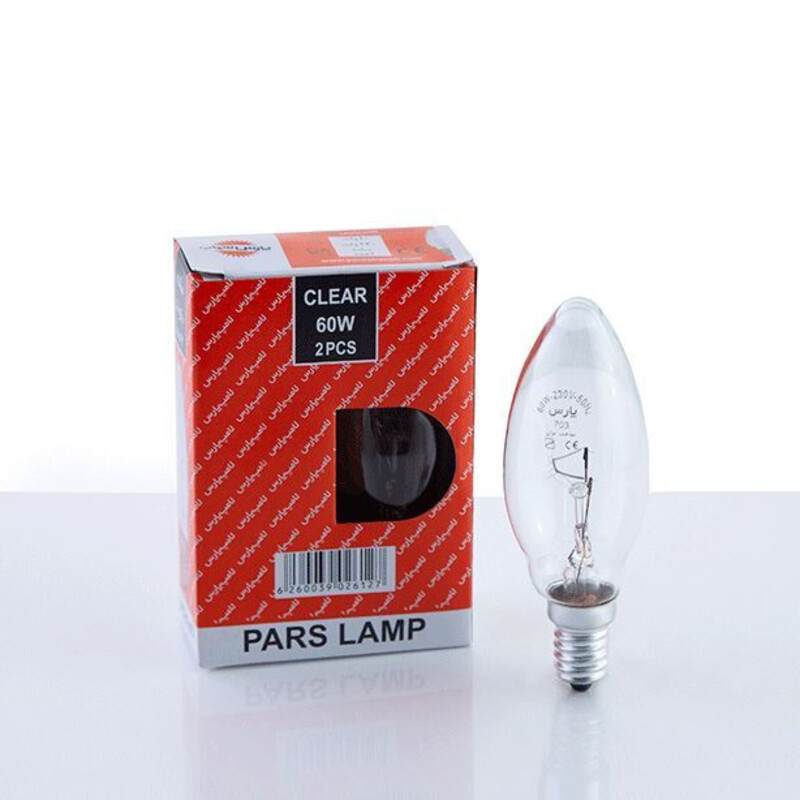 لامپ شمعی 60 وات پارس شهاب مدل 01 پایه E14 بسته 2 عددی
