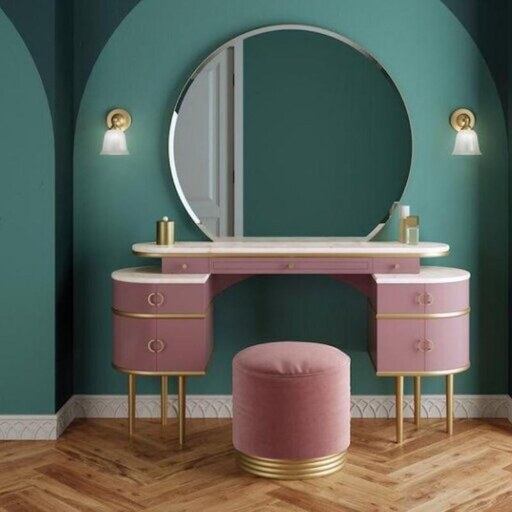 میز آرایش مدرن به همراه پاف و آینه 