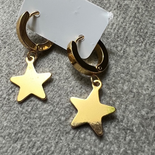 گوشواره آویز ستاره ای کوچک طلایی جنس استیل با قفل چفتی رنگ ثابت و ضد حساسیت