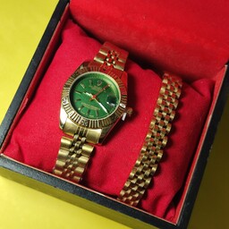 ساعت و دستبند اصلی رولکس زنانه دارای روز شمار  با ضمانت 2 ساله رنگ ثابت