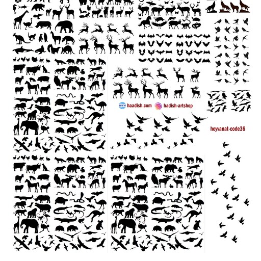 ترنسفر طلقی شفاف کد 36طرح حیوانات سایز a4 مناسب کارهای رزینی سایز اشکال 0.5 الی 1 سانتی متری