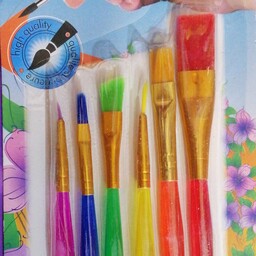 قلم موی 6 عددی رنگی تخت، گرد، کج، سوزنی