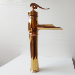 شیر روشویی پایه بلند اسناپل مدل آبشار رنگ طلایی براق